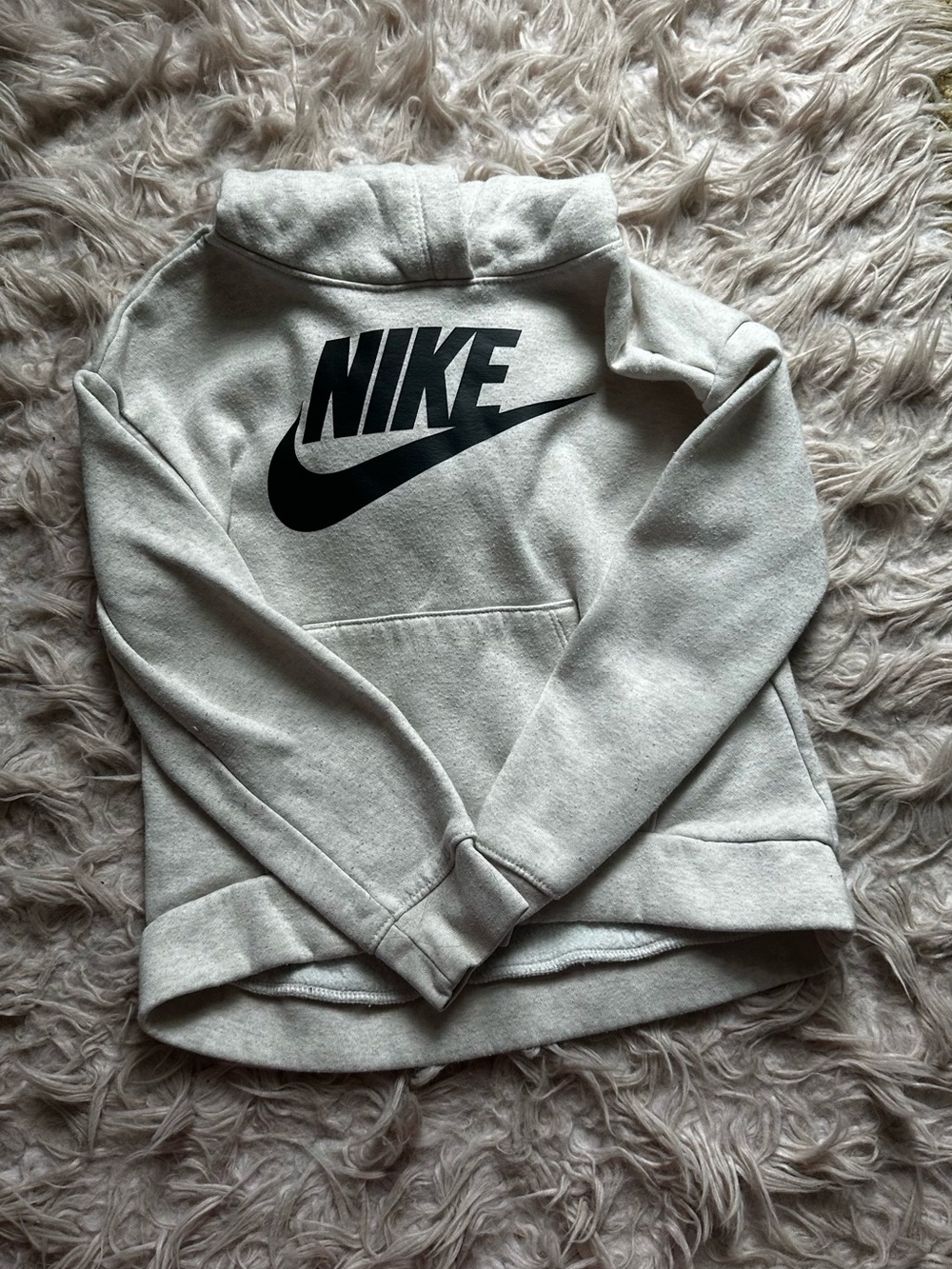 Nike Light Gray Kids Hoodie with Black Swoosh